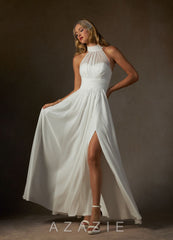 Azazie Helaina Wedding Dress Diamond White A-Line Pleated Chiffon Dress diamond_white