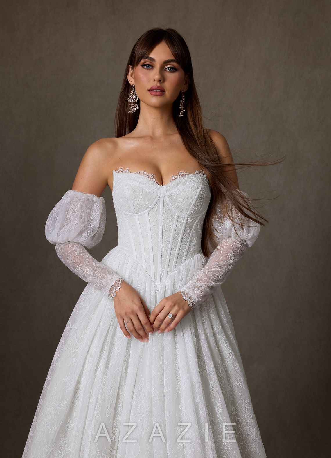Azazie Sienna Diamond White A-Line Sweetheart Neckline Lace Dress diamond_white