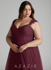Azazie Luxi Cabernet A-Line Pleated Tulle Dress cabernet