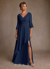 Azazie Eire Dark Navy A-Line Pleated Chiffon Dress dark_navy