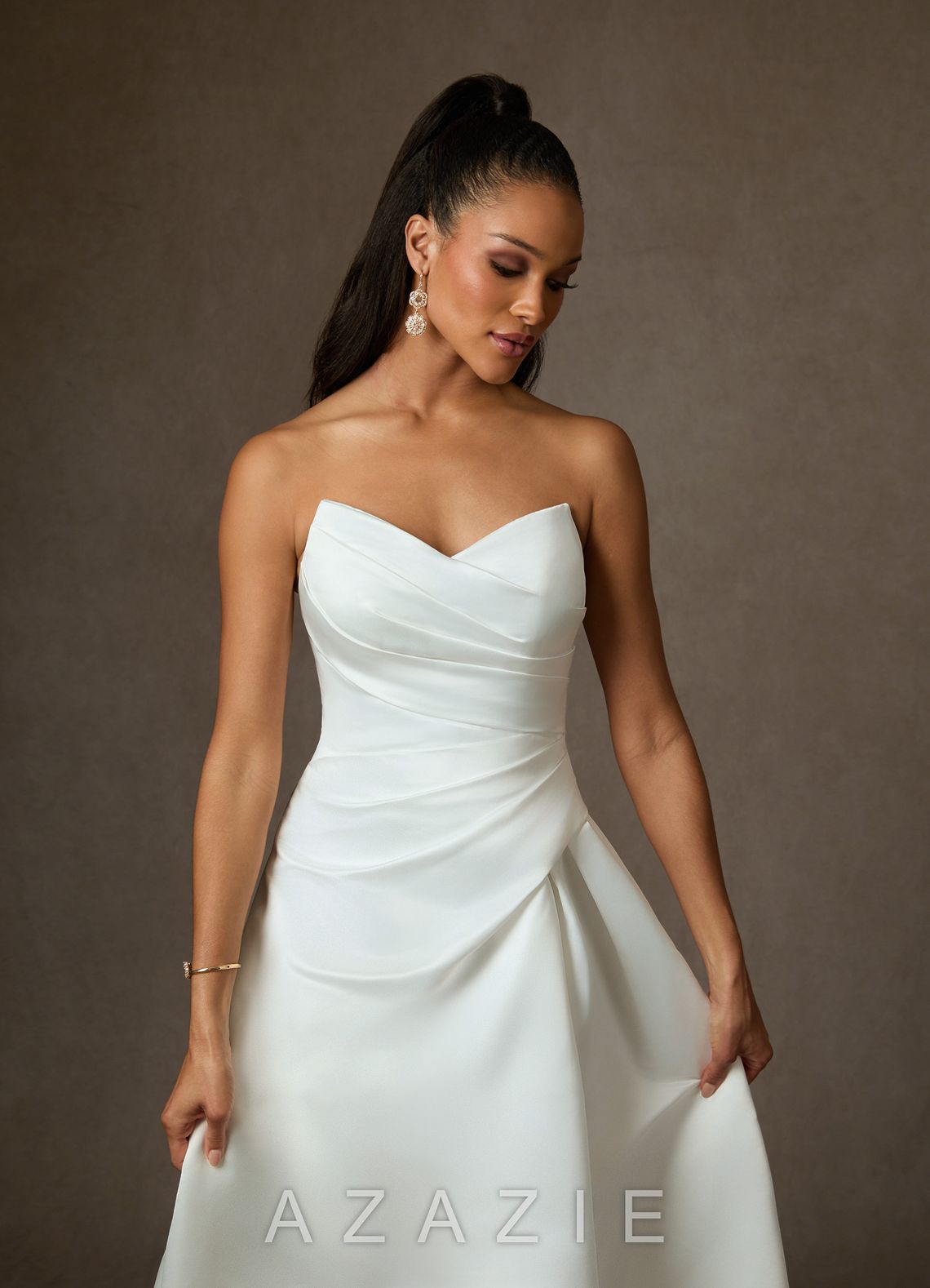 Azazie Adimaris Diamond White A-Line Satin Dress diamond_white