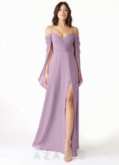 Azazie Cienna Wisteria A-Line Long Sleeve Chiffon Dress