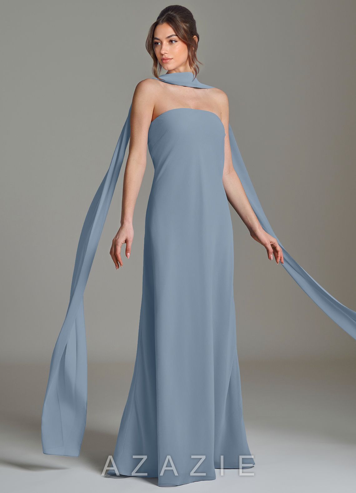 Azazie Ilana Dusty Blue A-Line Strapless Chiffon Dress dusty_blue