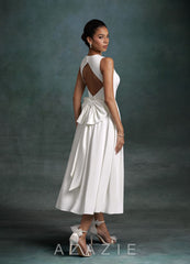 Azazie Maeve Diamond White A-Line with Pockets Crepe Back Satin Dress