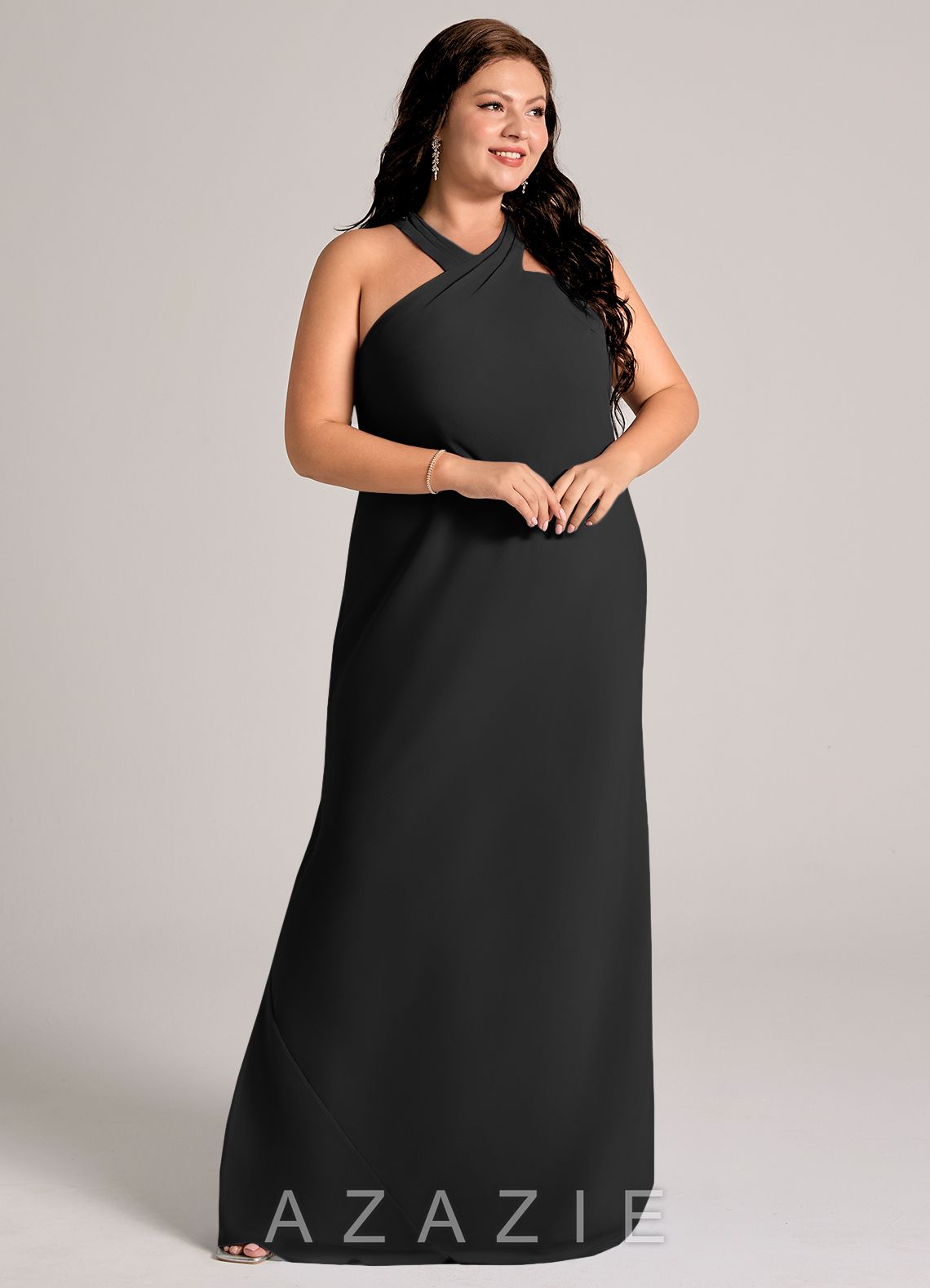 Azazie Doretta Black Mermaid Pleated Chiffon Dress black