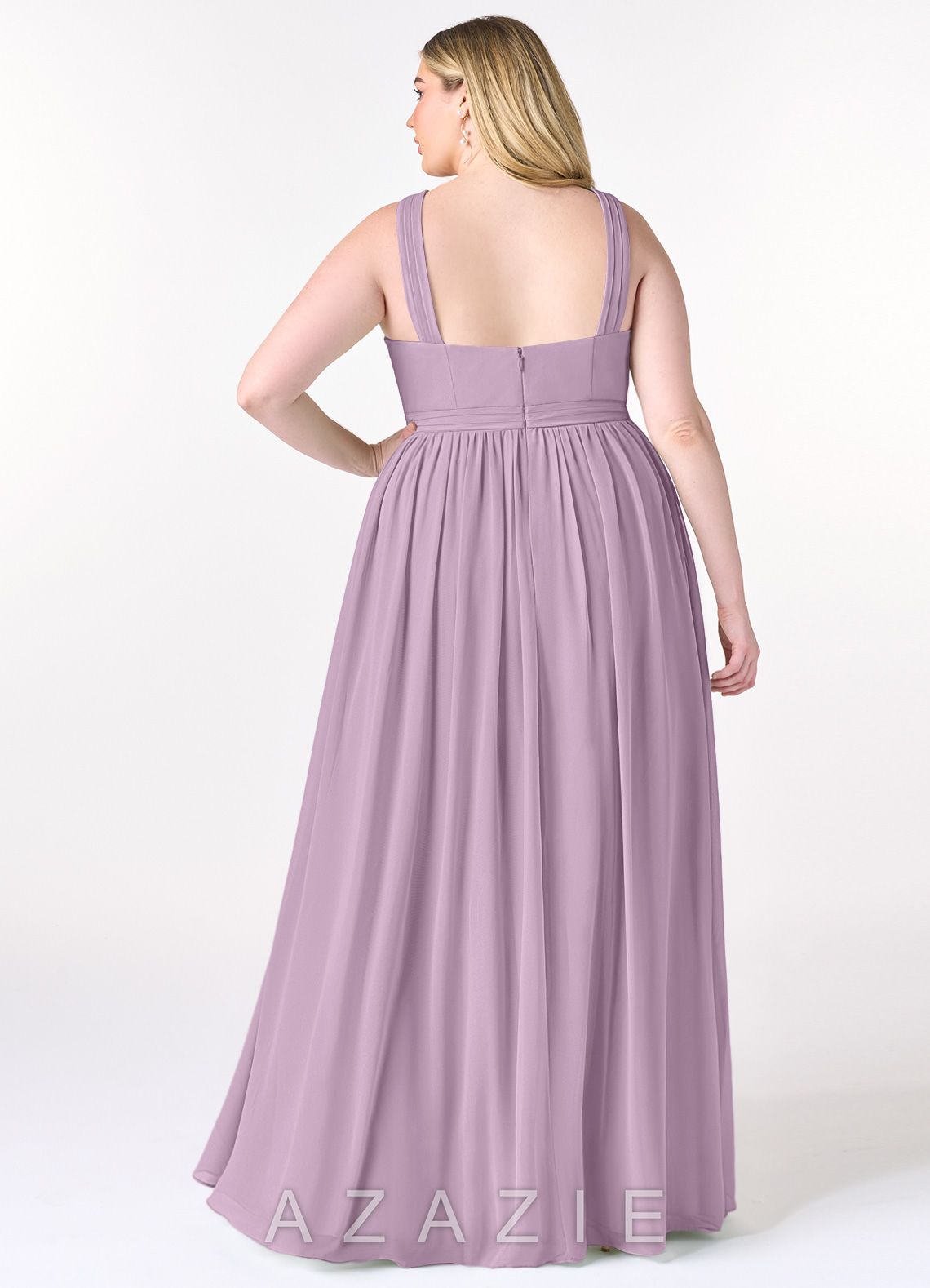 Azazie Elvira Wisteria A-Line Pleated Chiffon Dress wisteria