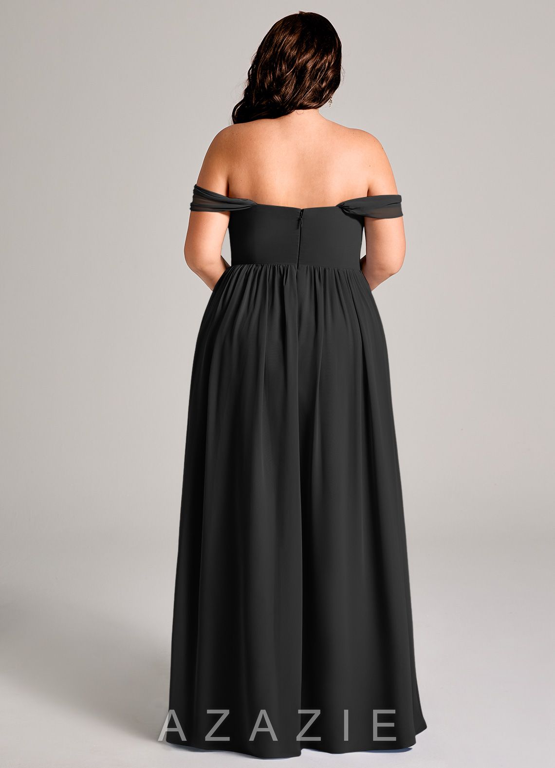 Azazie Calianna Black A-Line Off the Shoulder Chiffon Convertible Dress black