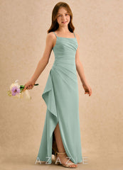 Azazie Cannoli Girls Formal Agave A-Line Pleated Chiffon Dress