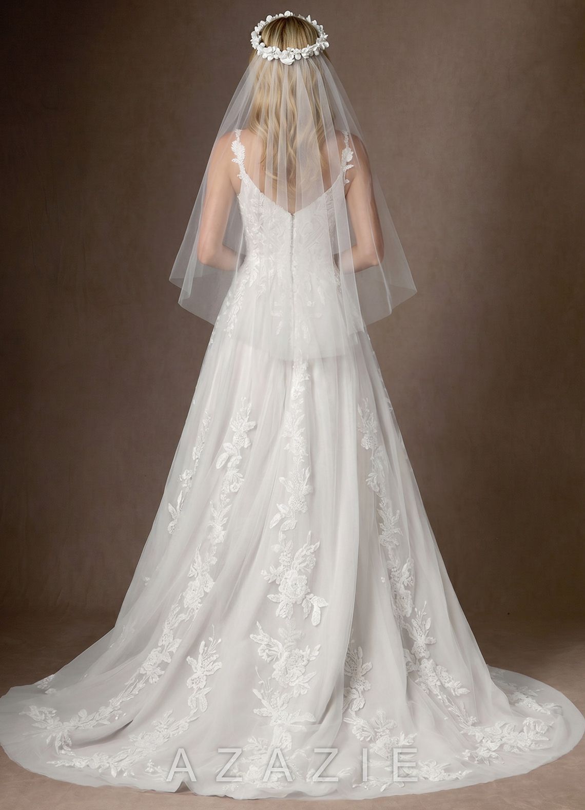 Garden Flower Crown Waist Length Veil  diamond_white