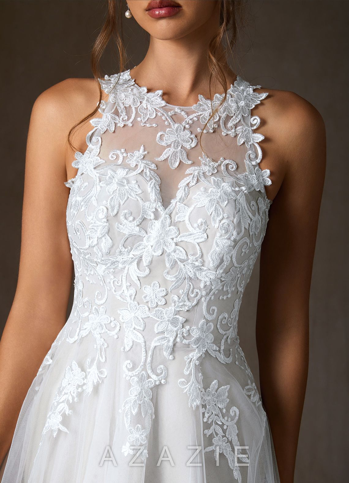 Azazie Melrose Diamond White A-Line Sweetheart Neckline Lace Dress diamond_white