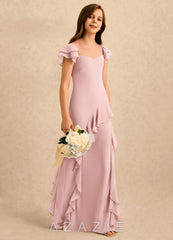 Azazie Ada Girls Formal Powder Pink Sheath Ruched Chiffon Dress
