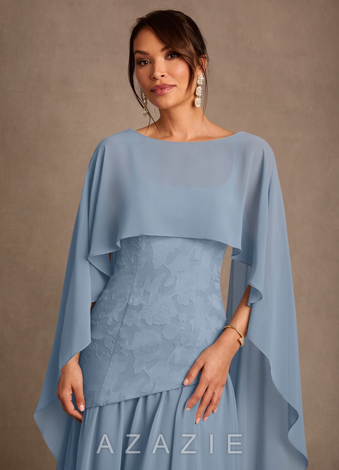 Azazie Flossie Dusty Blue A-Line Pleated Chiffon Dress dusty_blue