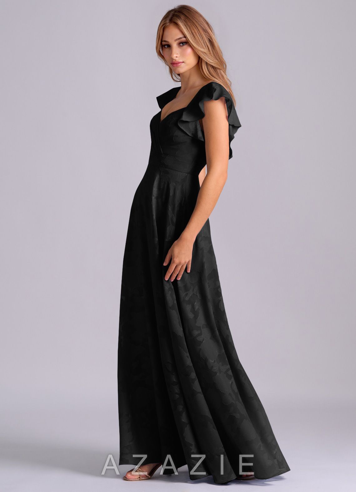Azazie Leilani Black A-Line Sweetheart Neckline Floral Burnout Dress black