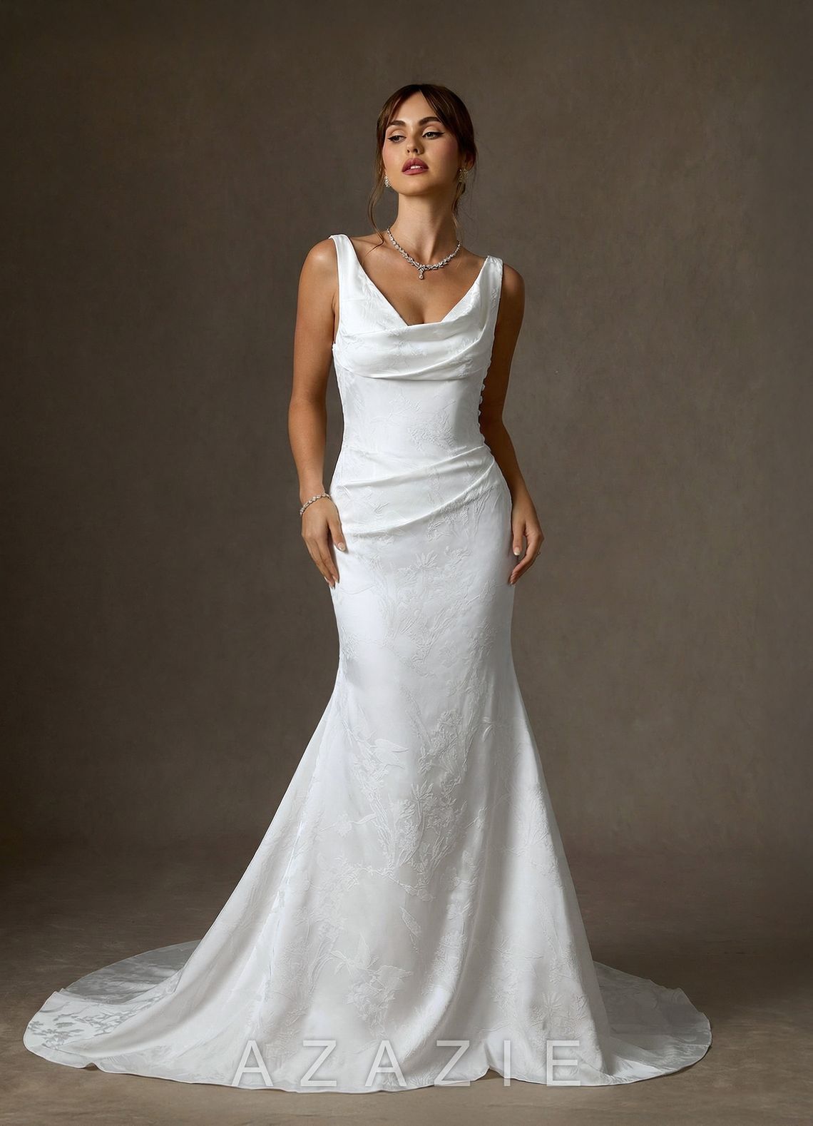 Azazie Hibiscus Diamond White Sheath Floral Jacquard Dress