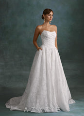 Azazie Nadine Diamond White A-Line Strapless Floral Burnout Dress