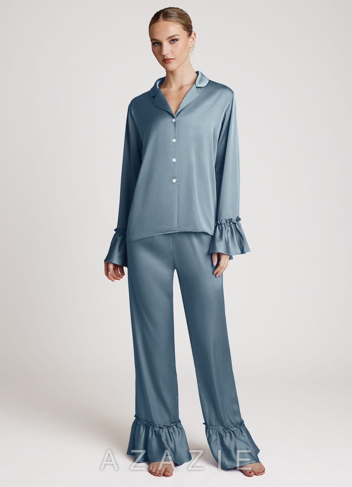 Lightweight Satin Ruffle Pajama Set