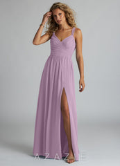 Azazie Aziza Wisteria A-Line V-Neck Pleated Chiffon Dress wisteria
