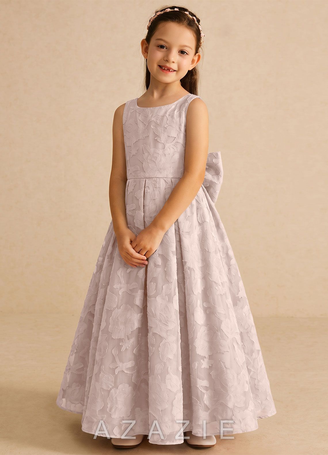Azazie Pipssy Blushing Pink A-Line Pleated Floral Burnout Dress