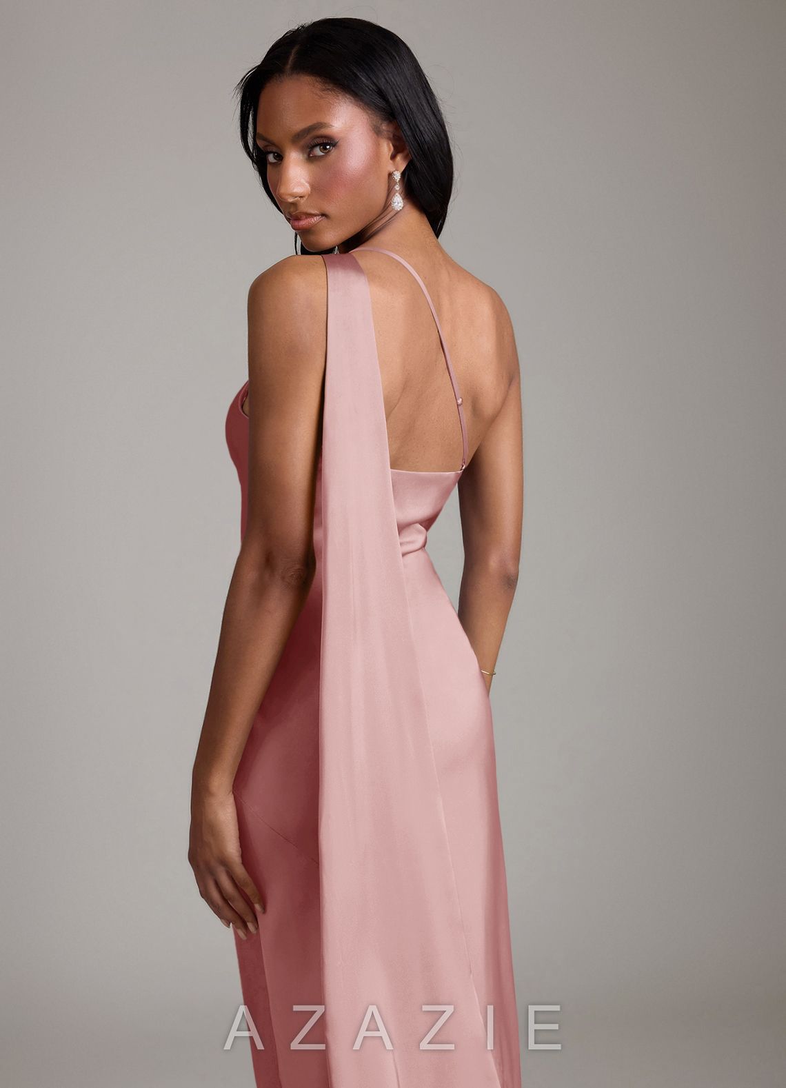 Azazie Juniper Dusty Rose Mermaid One Shoulder Stretch Satin Dress dusty_rose
