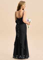 Azazie Lioren Junior Black Mermaid Bow Chiffon Dress