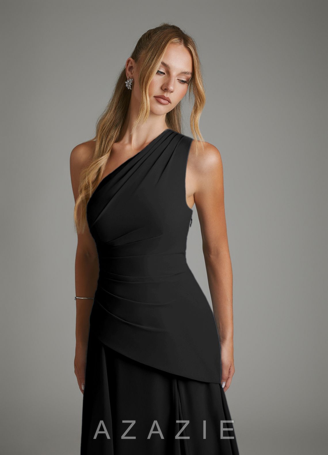 Azazie Holly Black A-Line Corset Chiffon Dress black