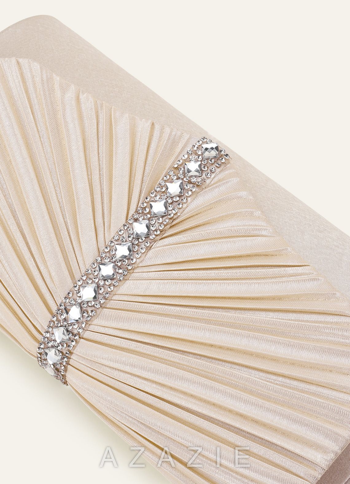 Crystal Pleated Satin Envelope Clutch Bag