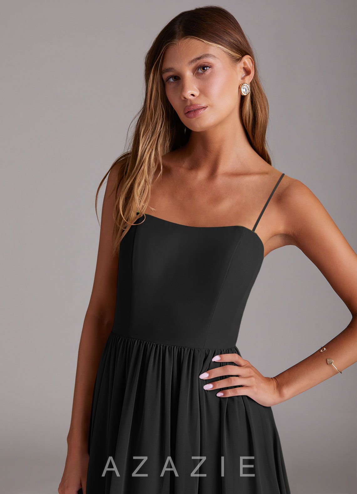 Azazie Calianna Black A-Line Off the Shoulder Chiffon Convertible Dress black