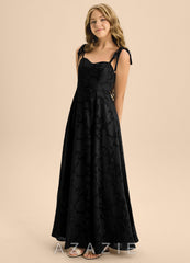 Azazie Rosey Junior Black A-Line Sweetheart Neckline Floral Burnout Dress