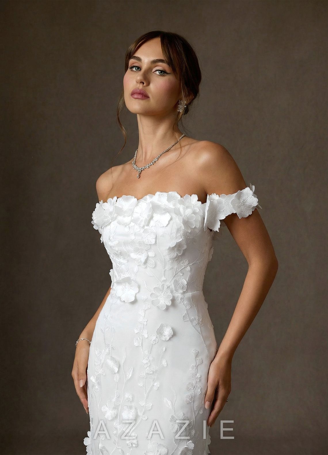 Azazie Olessia Diamond White Mermaid Lace Dress diamond_white