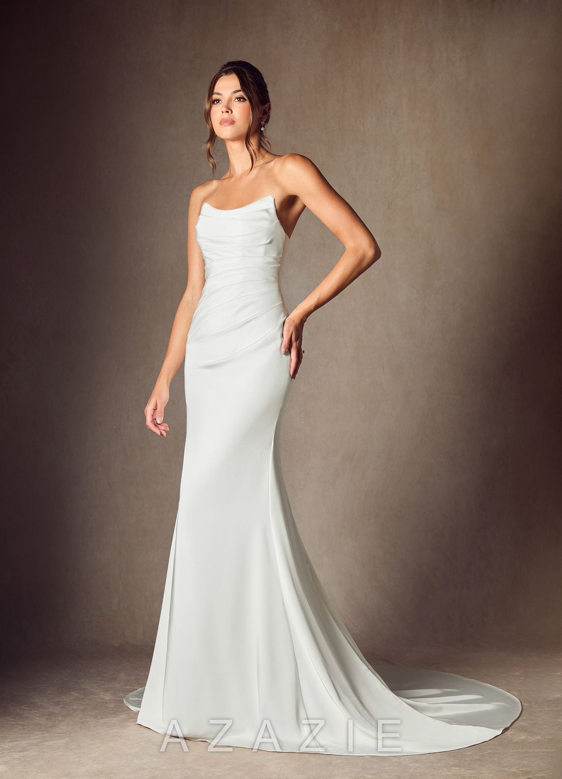 Azazie Elyse Diamond White Mermaid Strapless Crepe Back Satin Dress