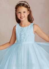 Azazie Calla Sky Blue Ball-Gown Lace Tulle Dress
