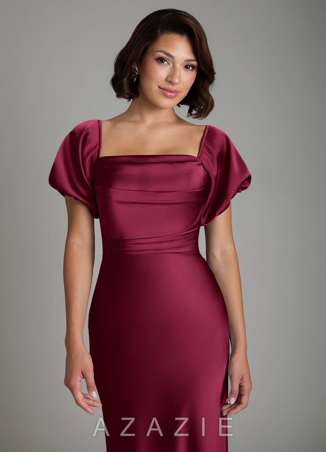 Azazie Lea Burgundy Mermaid Off the Shoulder Stretch Satin Convertible Dress burgundy