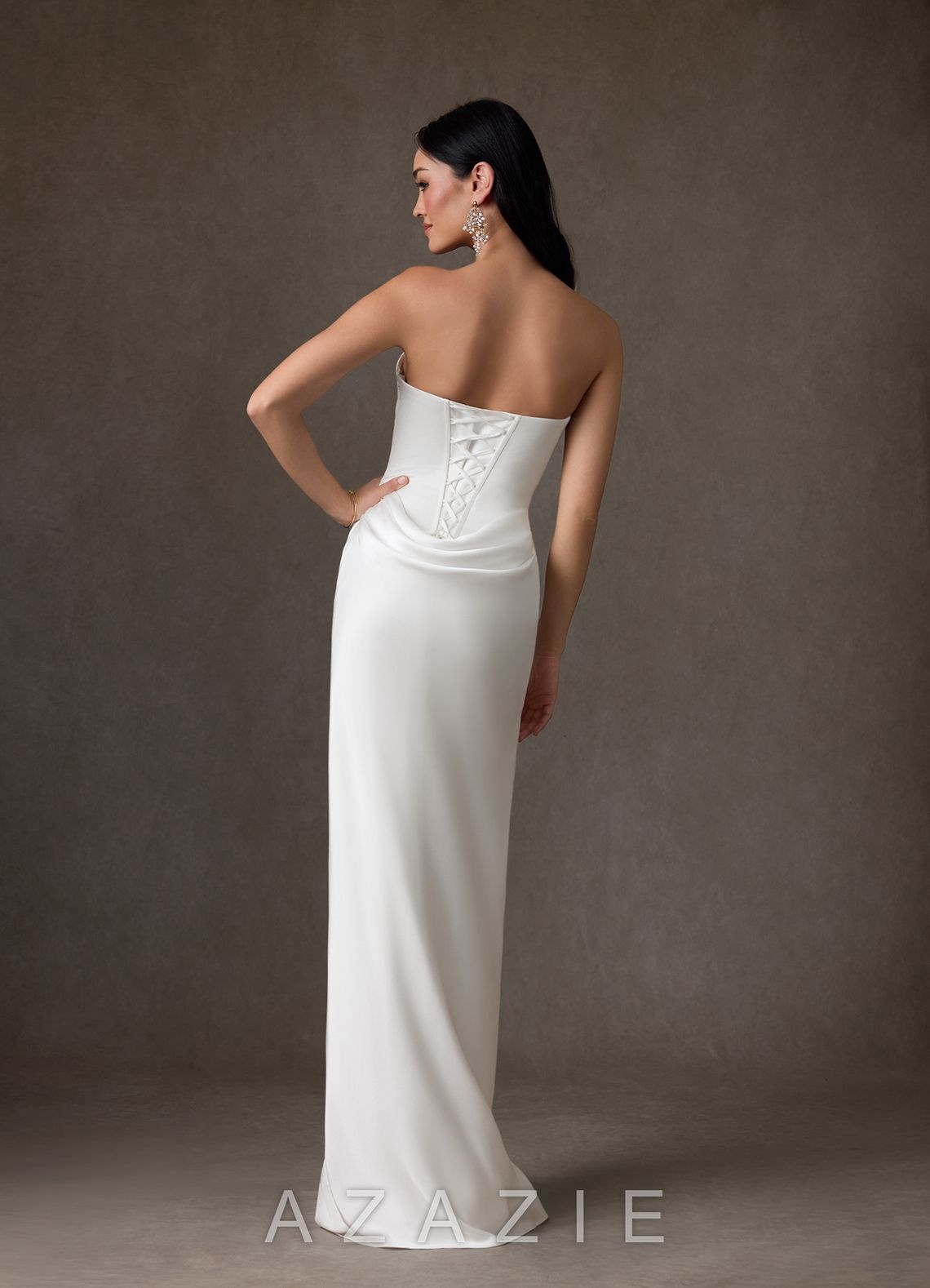Azazie Samantha Diamond White Sheath Strapless Stretch Satin Dress