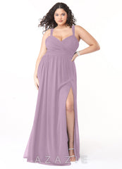 Azazie Aziza Wisteria A-Line V-Neck Pleated Chiffon Dress wisteria