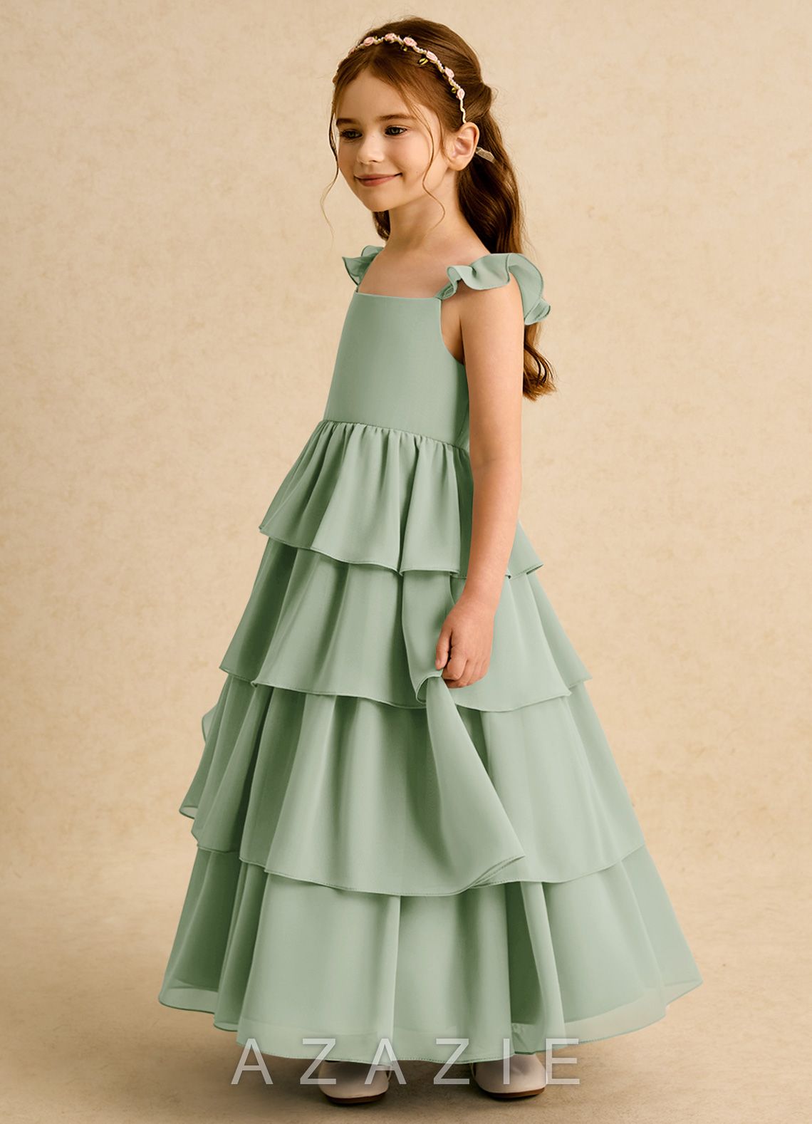 Azazie Boba Dusty Sage A-Line Square Neckline Chiffon Dress dusty_sage