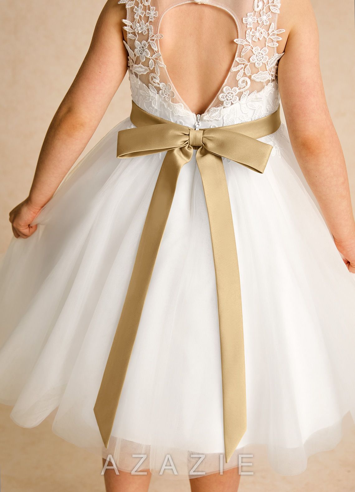 Azazie Lettie Ivory Gold Ball-Gown Lace Dress ivory/gold