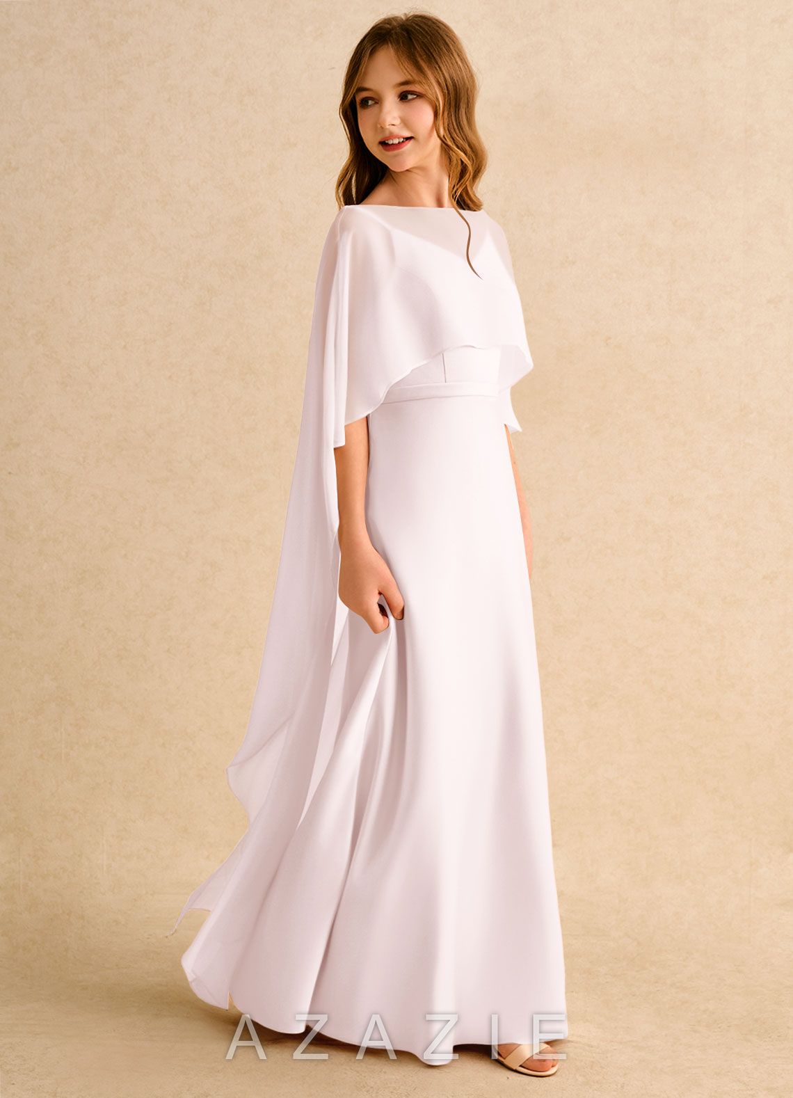 Azazie Fishie Girls Formal Blushing Pink A-Line Matte Satin Dress blushing_pink