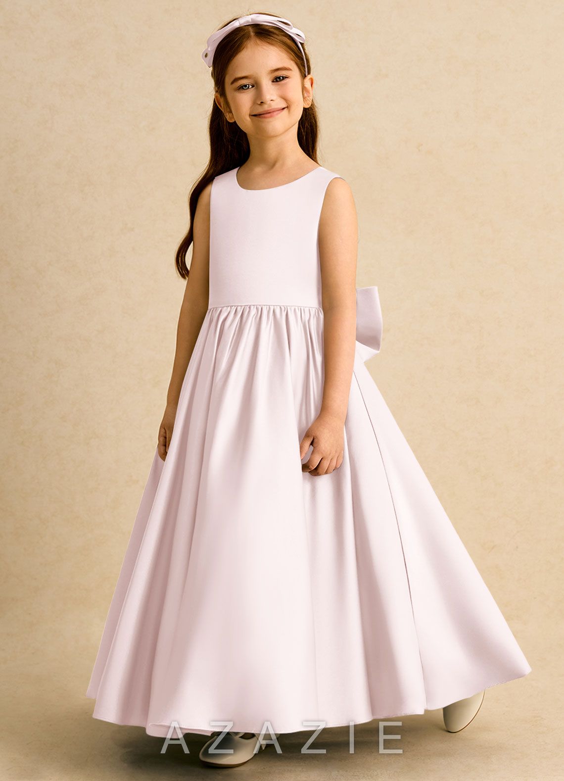 Azazie Nellia Blushing Pink A-Line Bow Matte Satin Dress blushing_pink