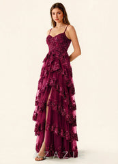 Tindra Burgundy Sequins Ruffles Prom Dress
