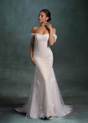 Azazie Ella Diamond White Champagne Mermaid Sweetheart Neckline Tulle Dress diamond_white/champagne