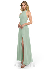 Azazie Clarice Agave A-Line Halter Chiffon Dress agave
