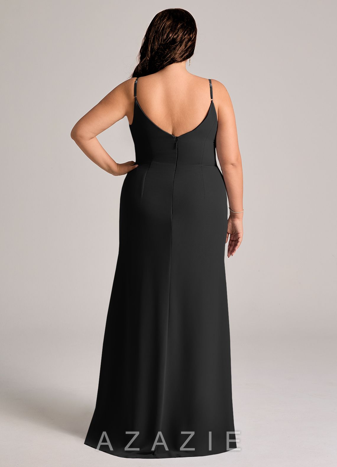 Azazie Deandra Black Mermaid Pleated Chiffon Dress black