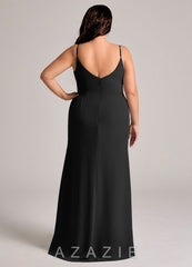 Azazie Deandra Black Mermaid Pleated Chiffon Dress black