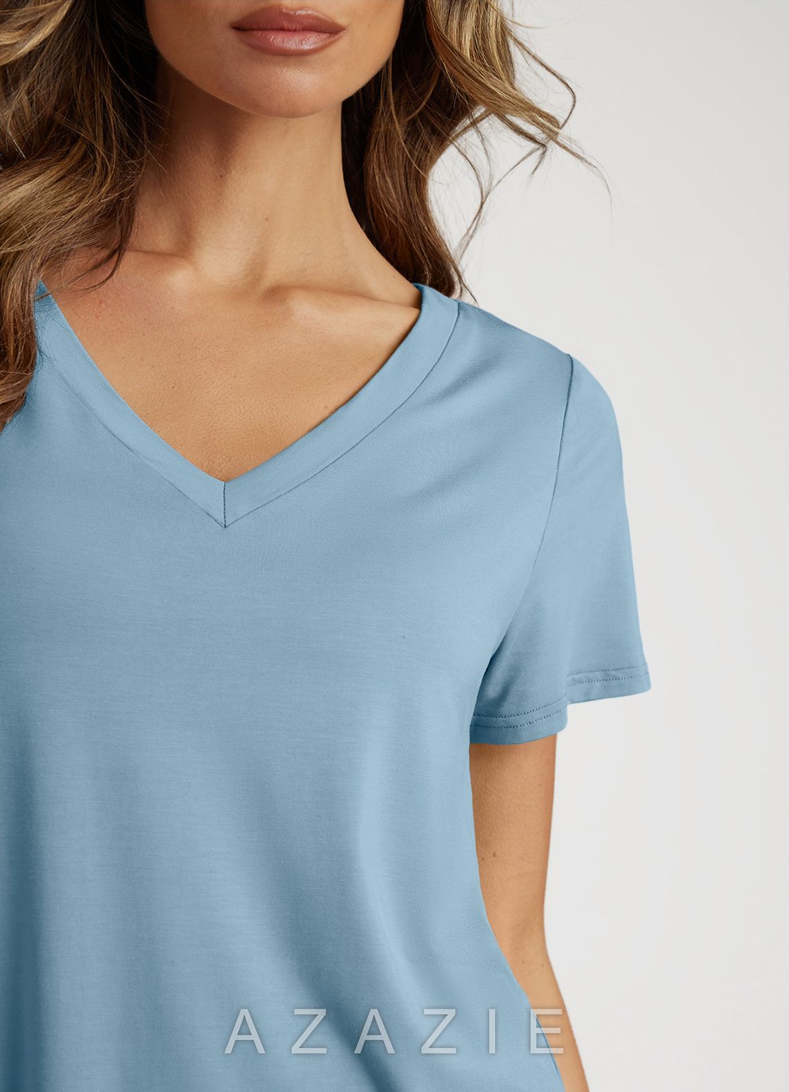 Bamboo Fiber V-Neck T-Shirt and Shorts Pajama Set  dusty_blue