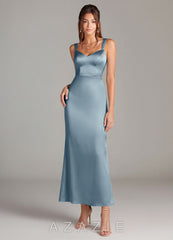 Azazie Denice Dusty Blue Sheath Pleated Stretch Satin Dress dusty_blue