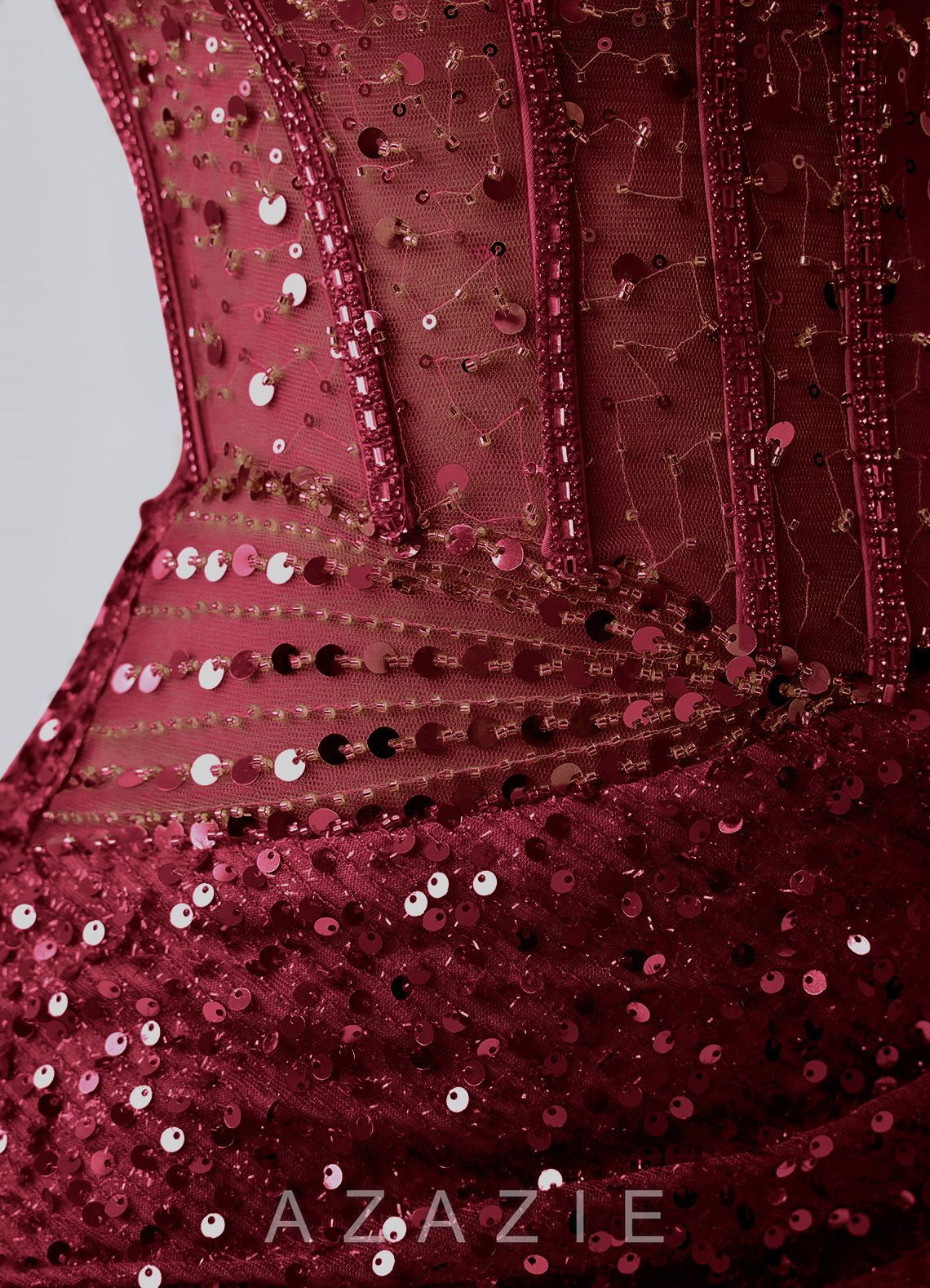 Valentinella Burgundy Corset Sequin Embroidery Beading Mesh Mini Dress