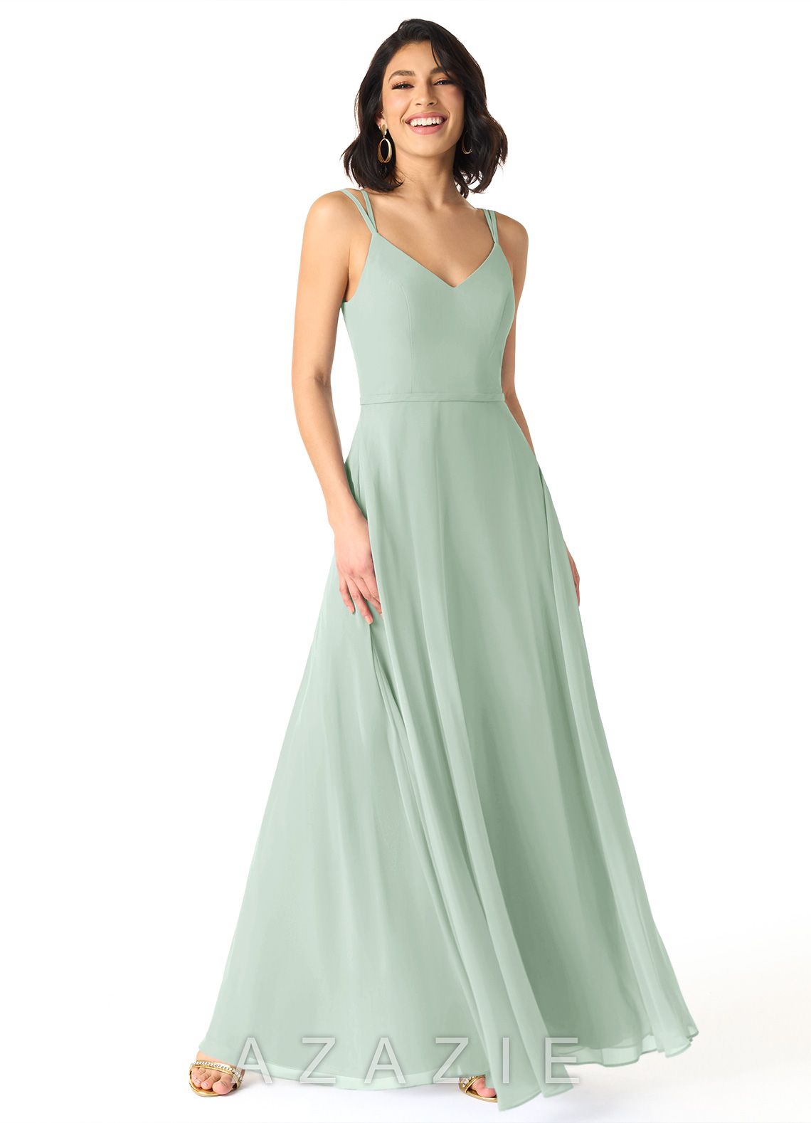 Azazie Janine Agave A-Line V-Neck Chiffon Dress