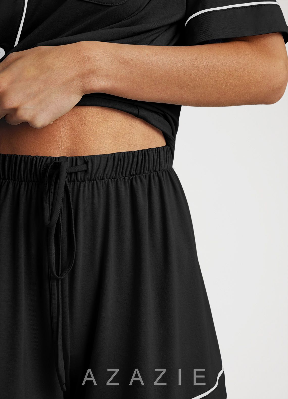 Bamboo Fiber Contrast Piping Pajama Set  black