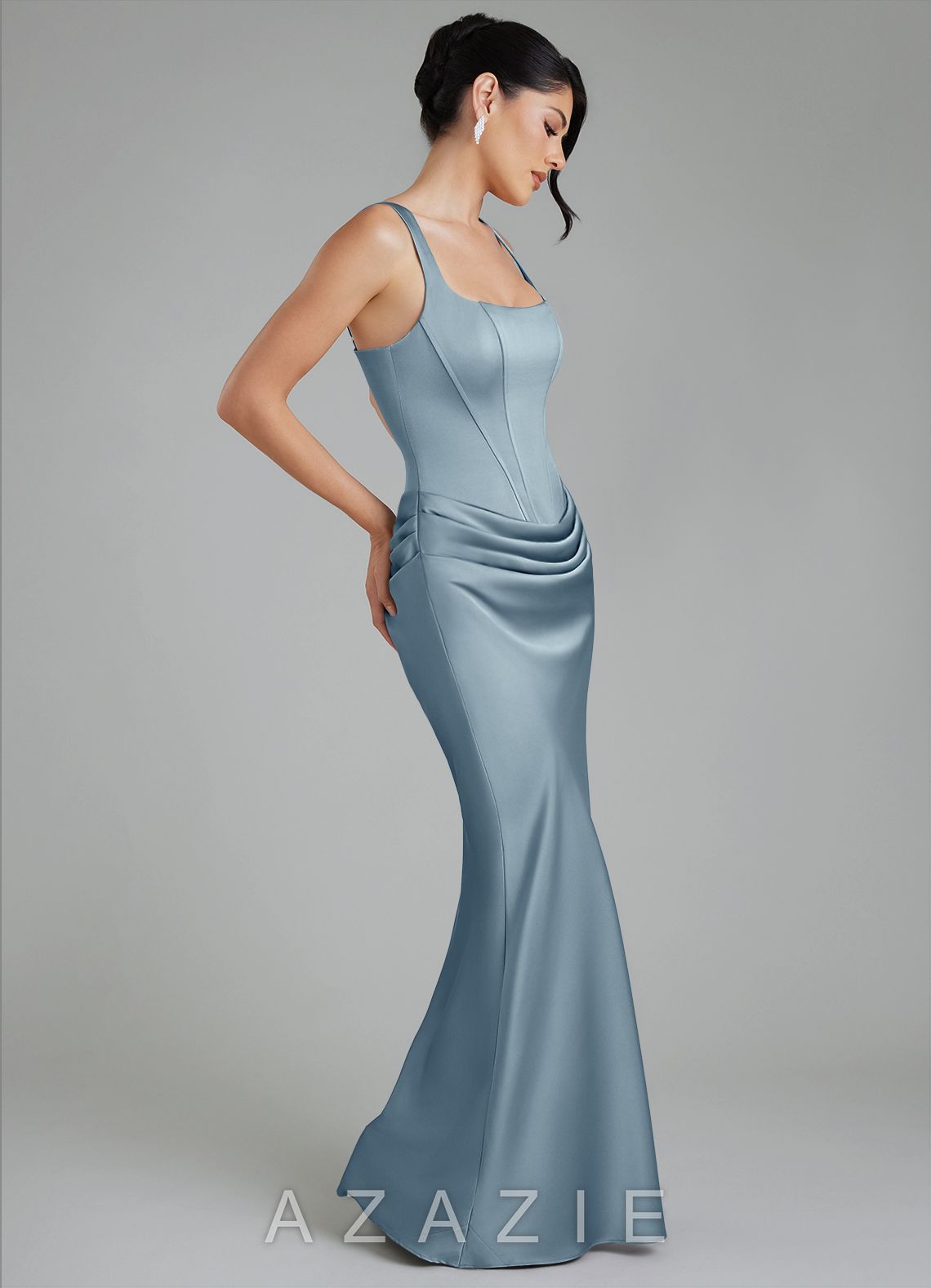 Azazie Etta Dusty Blue Mermaid Corset Stretch Satin Dress dusty_blue