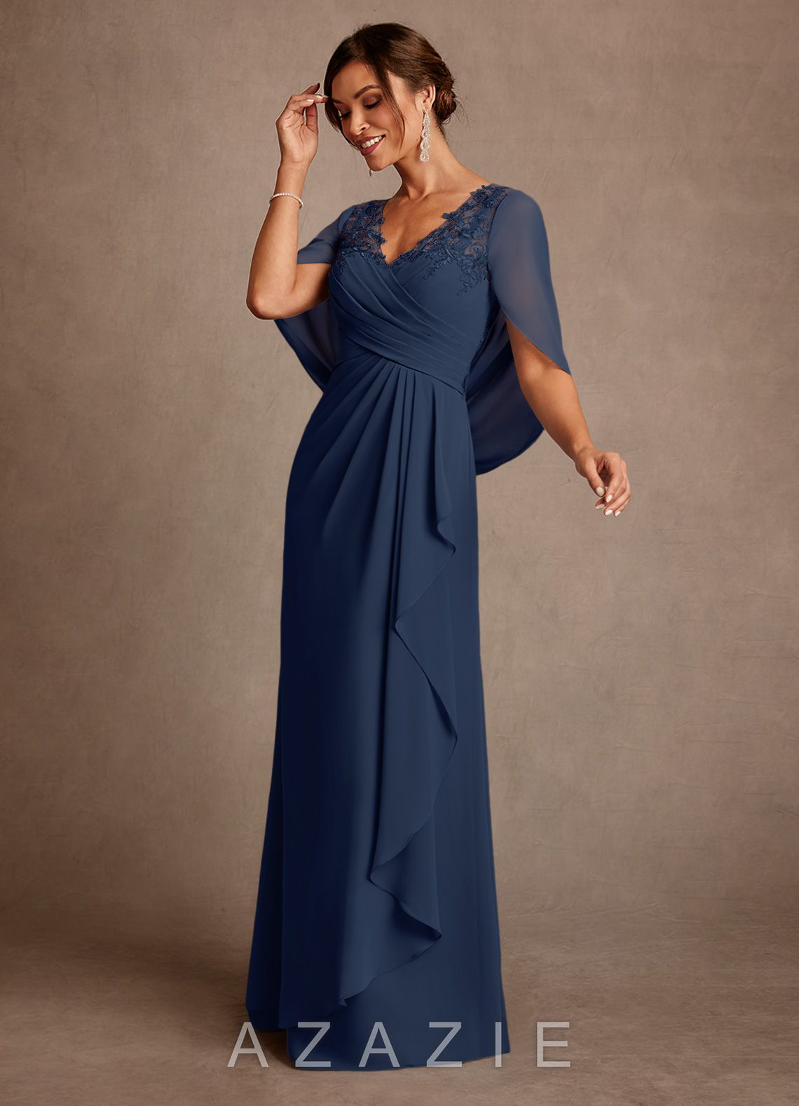 Azazie Santa Clara Dark Navy A-Line Lace Dress dark_navy